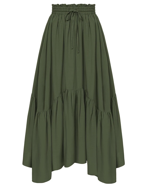 SCARLET DARKNESS Maxi Skirts for Women High Waist Renaissance Skirt Long Skirt with Pockets, Army Green, S - Image 1