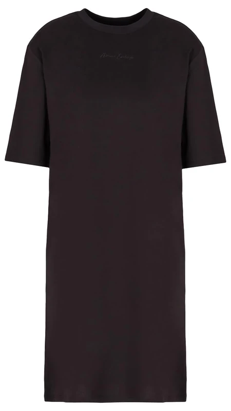 Armani Exchange Sustainable Round Neck, Front Logo Casual Dress, Black, XS Women's, Black, XS