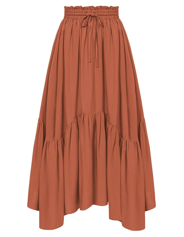 SCARLET DARKNESS Maxi Skirts for Women High Waist Renaissance Skirt Long Skirt with Pockets, Orange, M