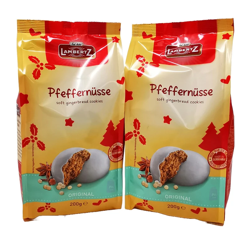 Pack of 2 Lambertz Original Glazed Pfeffernusse 200g - Soft German Gingerbread Cookies