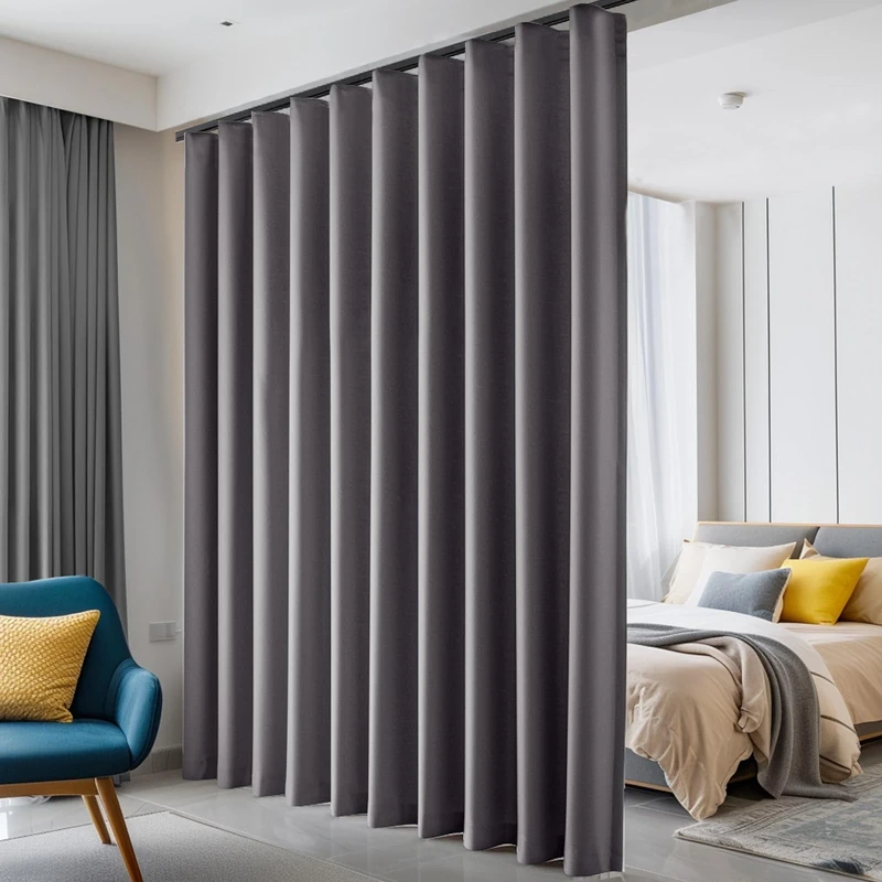 Hoeflife Room Divider Curtains Blackout Ceiling Track Curtain with Hook Wall Mount Sliding Door Curtains Ceiling Mount Extra Wide Curtain Wall Divider for Room Separation (Grey, W100 x H84 Inch)