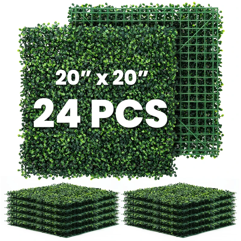 Ticanros Grass Wall Panel 24 Pack 20"x20" Artificial Boxwood Hedge Plant Wall, Greenery Walls, Artificial Grass Backdrop, Privacy Hedge Screen Faux Boxwood for Outdoor,Indoor,Garden,Fence,Backyard - Image 1