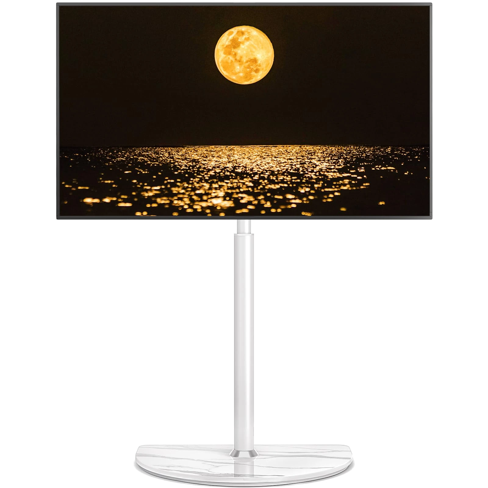 RFIVER TV Floor Stand for 32-65 Inch LED LCD OLED Flat Curved TVs with ± 25 Degree Swivel, Height Adjustable Corner TV Stand up to 40kgs, Cable Management Easy Assembly Max VESA 400x400 Marbled