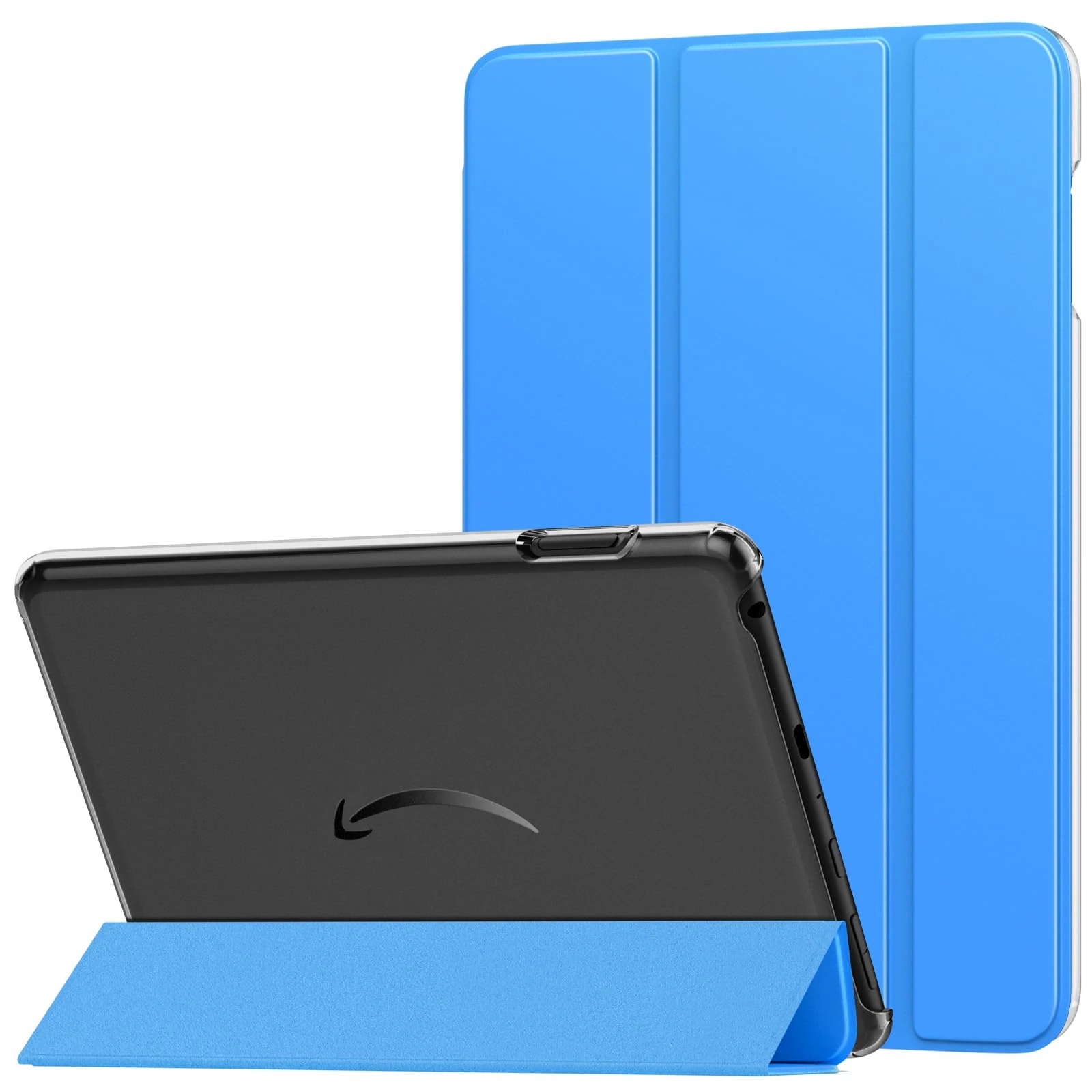 MoKo Case Fits Amazon Kindle Fire HD 8 & 8 Plus Tablet(12/10th Gen, 2024/2022/2020 Release) 8", PU Leather Trifold Stand Cover with Translucent Frosted Backshell with Auto Wake/Sleep, Blue Wave