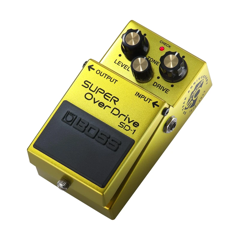 BOSS SD-1-B50A Super Overdrive Pedal | Limited-Edition 50 Year Anniversary Compact Pedal | Metallic Finish, Silver Thumb Screw, Gold-Capped Knobs & 50 Year Anniversary Emblem