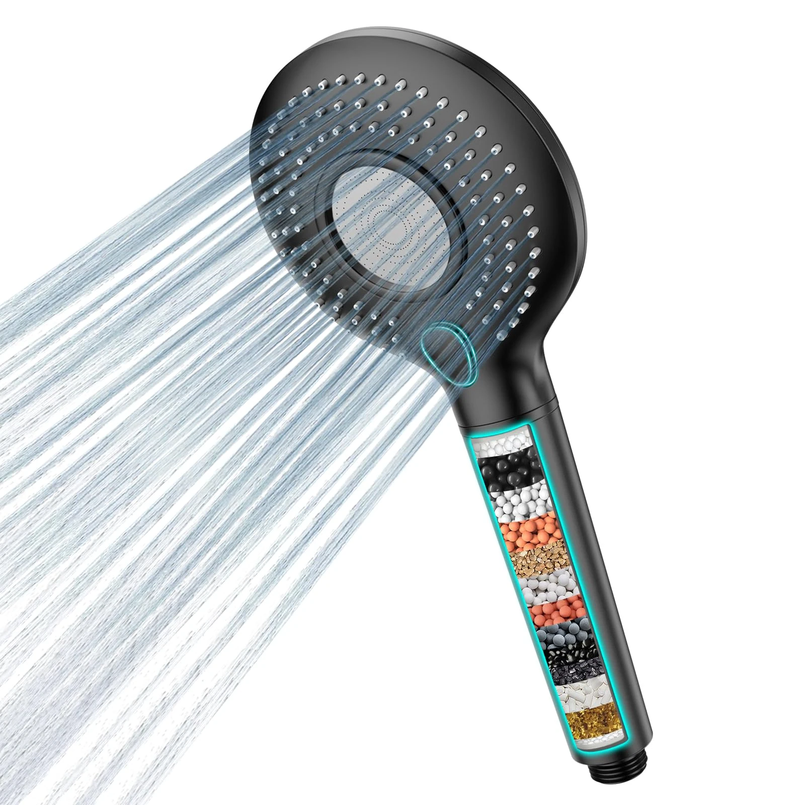 MEKO Hard Water Filter Shower Head, 15 Stage Shower Filter 3 Spray Modes High Pressure Shower Heads and 1.5m Hose, Residual Chlorine Remove Shower Filter, Handheld Shower Head and Hose (Black)