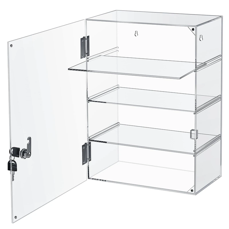 Barydat Acrylic Display Case with Lock Key Countertop Display Case Clear Showcase Display Cabinet Multi Functional Safe Storage Box for Retail Store (Removable 4 Tier,11.8 x 5.9 x 15.7 Inch)