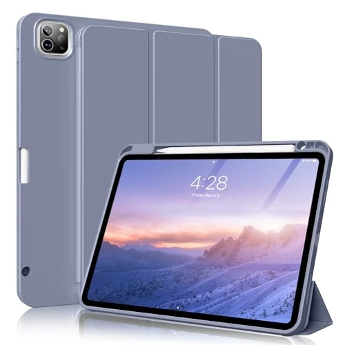 ZKTUYU iPad Pro 12.9 Case 6th Generation 2022 / 5th Gen 2021/ 4th Gen 2020 with Pencil Holder, Auto Wake/Sleep, Slim Trifold Stand Soft Back Shell Smart Cover for iPad Pro 12.9 Inch, Purple2