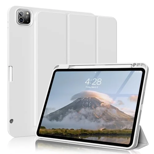 ZKTUYU iPad Pro 12.9 Case 6th Generation 2022 / 5th Gen 2021/ 4th Gen 2020 with Pencil Holder, Auto Wake/Sleep, Slim Trifold Stand Soft Back Shell Smart Cover for iPad Pro 12.9 Inch, Grey2