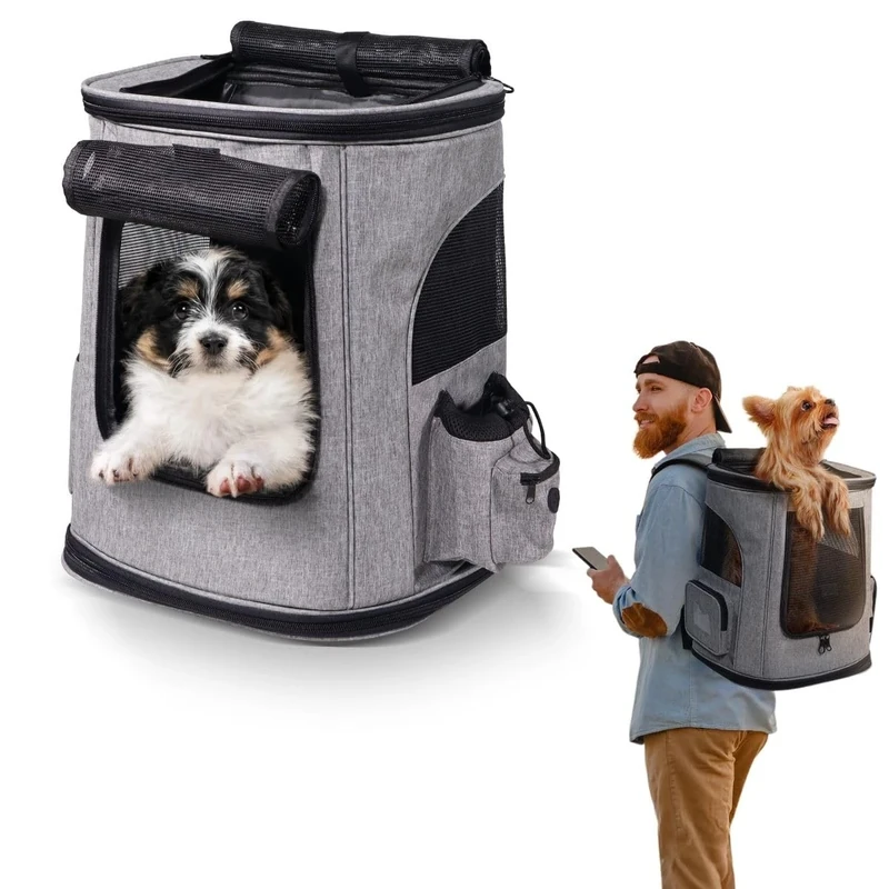 Mobiclinic®, Backpack for Pets, Foldable, Portable Pet Carrier Bag, Accessory Pockets, Top Opening, Multiple Accesses, Double Handle, Adjustable, 30 x 25 x 40 cm, Thor, Cat and Dog Carrier, Washable