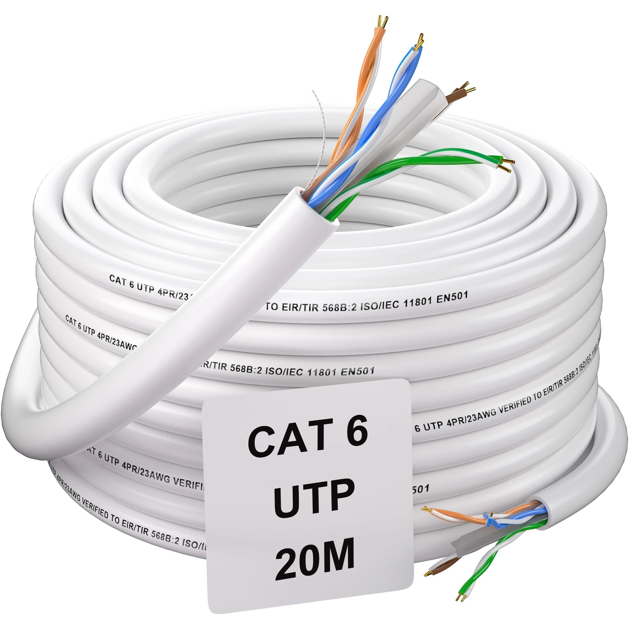 Soibke Ethernet Cable 20m, LAN Cable High Speed Gigabit Internet Cable Cat 6, Extra Long 20 Meters Network Cable Bulk UTP 23AWG CCA Installation Cable White Weatherproof RJ45 Patch Cable