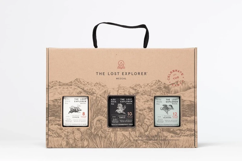 The Lost Explorer Mezcal Trilogy Box, 3x 20cl | 1x Espadín, 1x Salmiana, 1x Tobalá | Award Winning Artisanal Mezcal | 42%
