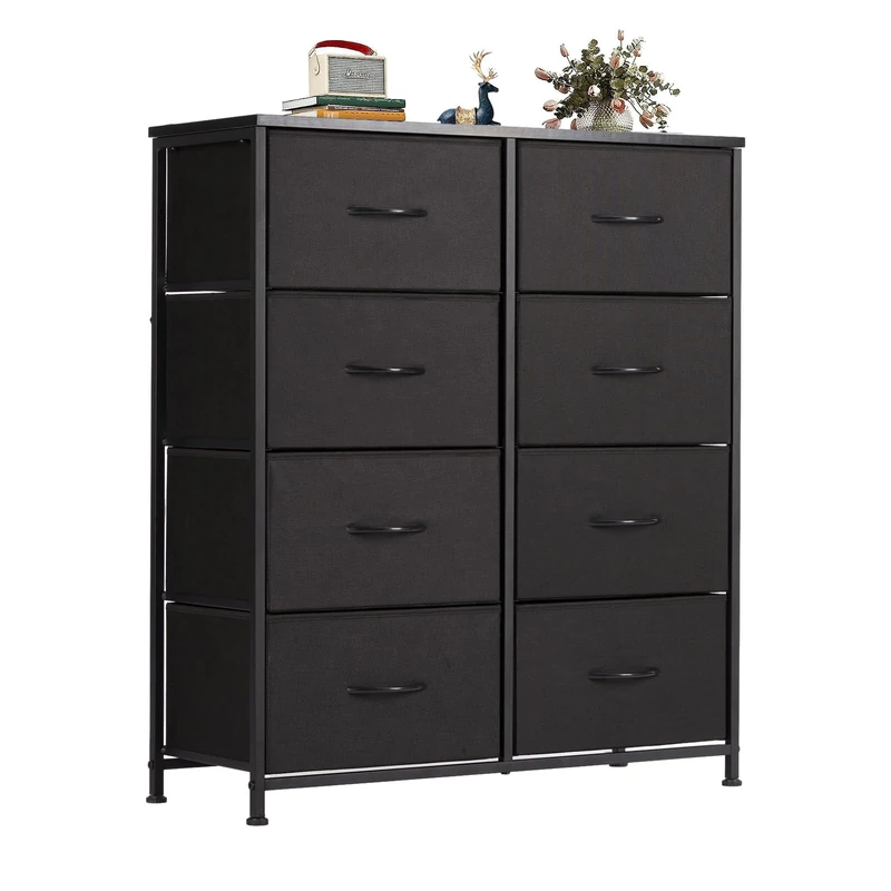 NEWBULIG Chest of Drawers with 8 Drawers, Chest Tower with Easily Extendable Fabric Containers, Wooden Top, Sturdy Steel Frame, Organisational Storage for Living Room, Redroom, Cupboard, Hallway, Rust - Image 1