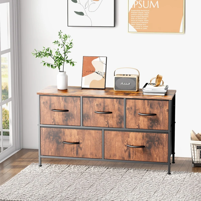 NEWBULIG storage organizer units with cabinet wooden top for clothes closet living room hallway, Engineered Wood, brown, 5-Schubladen - Image 1