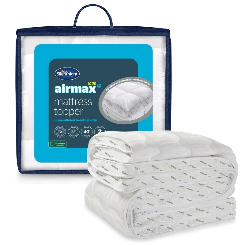 Silentnight Airmax Mattress Topper - 10cm Extra Thick Deep Comfort Bed Pad - Breathable Cooler Nights - Box-Stitched Edge & Mesh Sides to Increase Airflow - Elasticated Straps - Washable - Single
