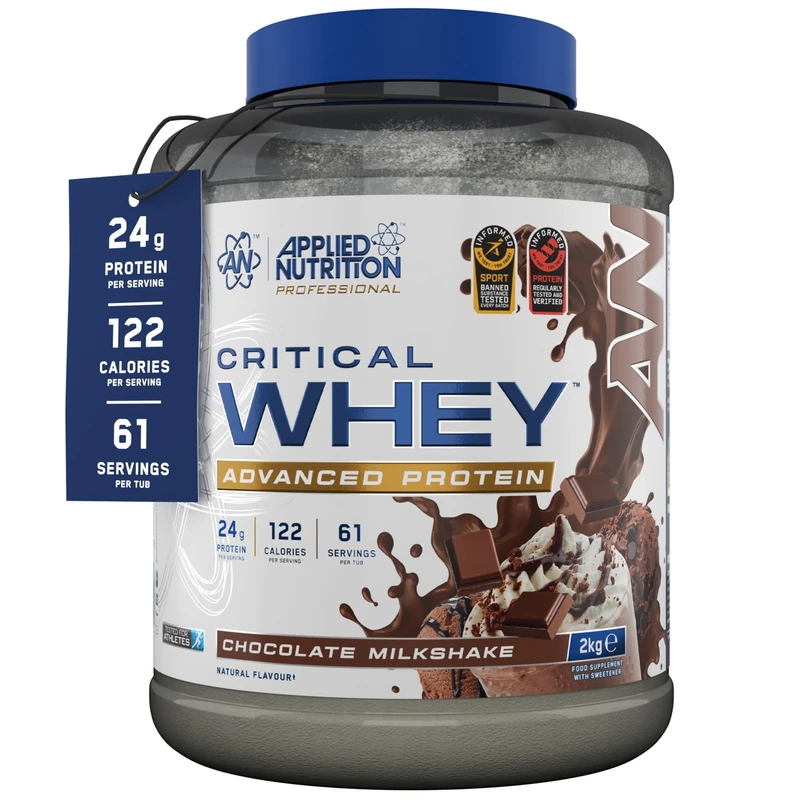Applied Nutrition Critical Whey Protein Powder – 24g Protein per Serving, High Protein Powder, Protein Shake with BCAAs & Glutamine – Muscle Growth & Recovery (2Kg - 61 Servings) (Chocolate)