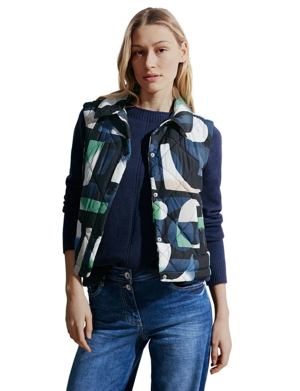Cecil Women's B220229 Printed Quilted Vest, Universal Blue, L