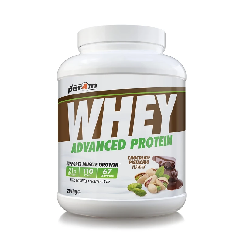 Per4m Whey Protein Powder | High Protein Shake for Muscle Growth & Recovery | Low Sugar Gym Supplement | Sports Nutrition Drink + Amino Acids (2010g, Chocolate Pistachio)