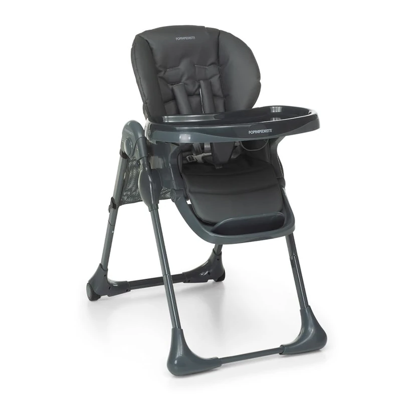 Foppapedretti Gourmand Highchair, Children from 6 Months to 3 Years (up to 15 kg), Lightweight and Compact, Soft Removable and Washable Padding, Multi-Position Recline, Storage Basket, Graphite
