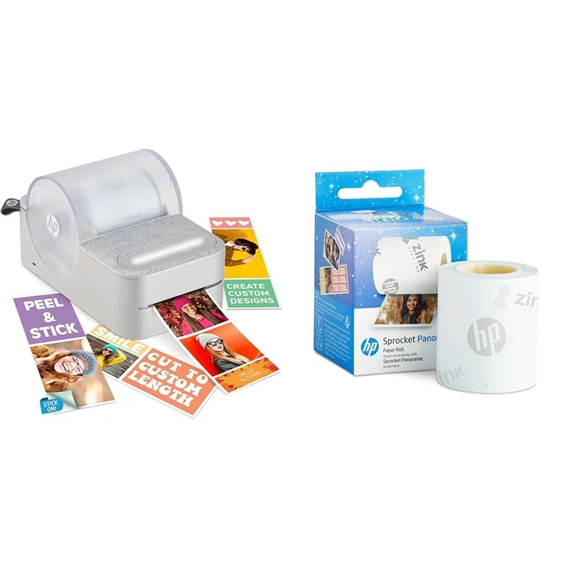 HP Sprocket Panorama Instant Portable Color Label & Photo Printer (Grey) Paper Zink Roll