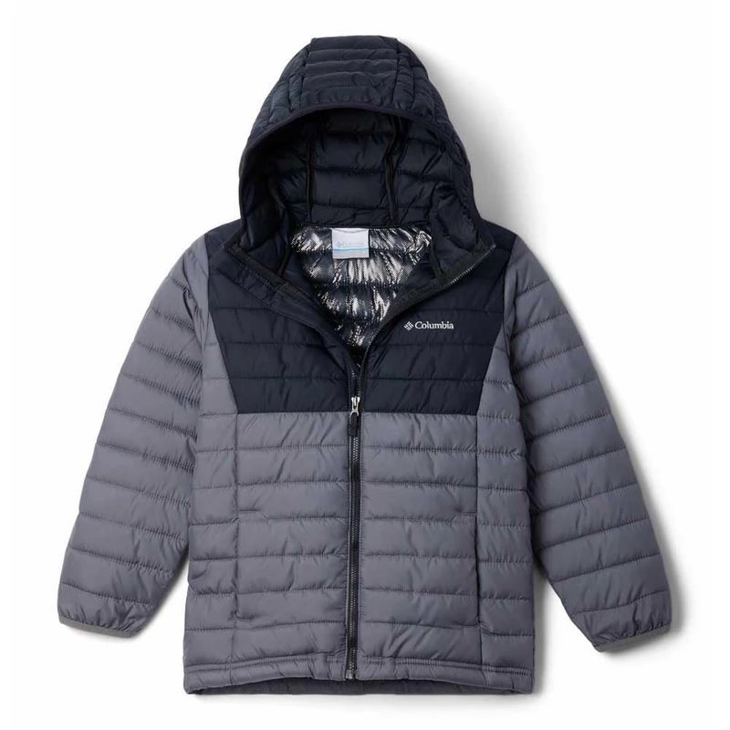 Columbia Youth Boys Powder Lite 2 Hooded Jacket, Hooded Puffer Jacket, City Grey/Black, X-Small