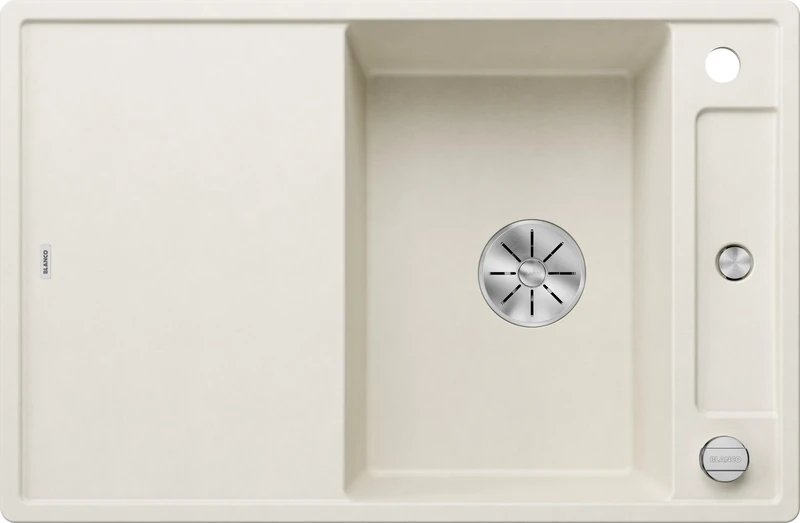 BLANCO AXIA III 45 S, Silgranit Soft White, Installation Type: Installation from Top, Reversible, with Glass Cutting Board, 45 cm Cabinet, Sliding Chopping Board, Hanging Multifunctional Bowl