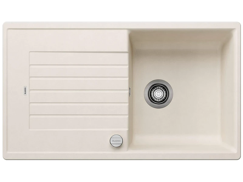 BLANCO ZIA 5 S, Silgranit Soft White, Installation Type: Installation from Top, Reversible, with Drain Remote Control, 50 cm Base Cabinet, Large Basin, Easy-to-Clean Surface