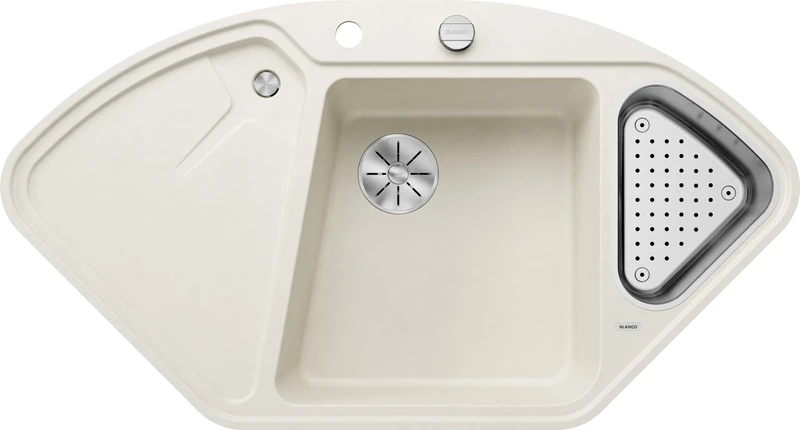 BLANCO Delta II-F | Granite Sink Made of SILGRANIT Soft White | Installation Type: flushmount | Main Bowl Left | for 80 cm Wide Base cabinets | Corner Sink | Ergonomic Layout | [104.2x56x19.5 cm]