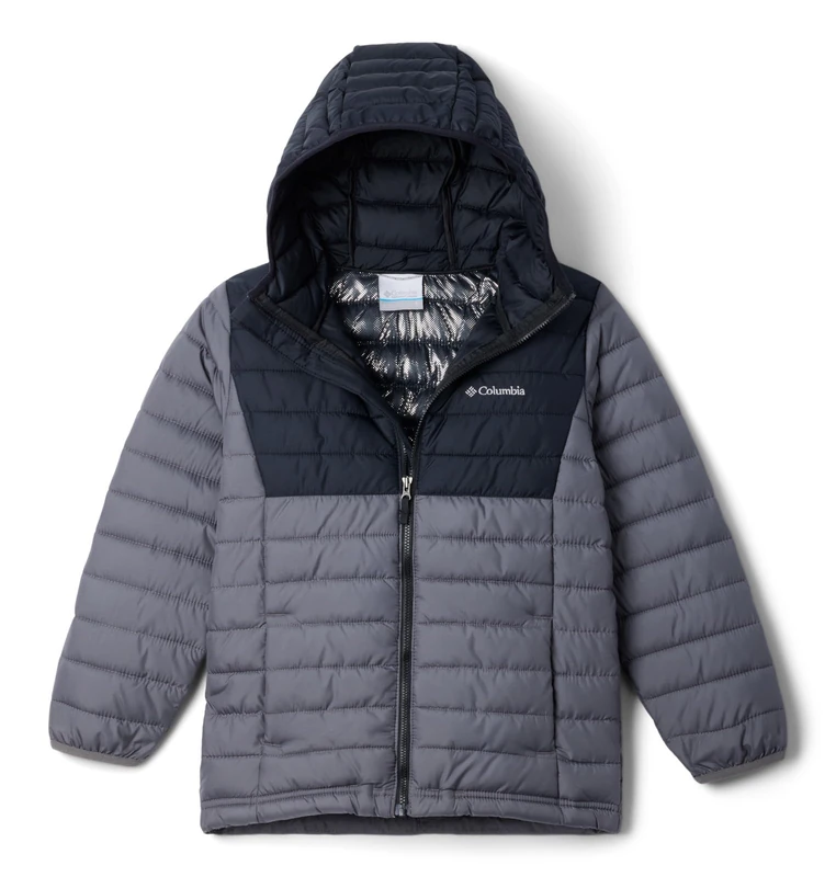 Columbia Youth Boys Powder Lite 2 Hooded Jacket, Hooded Puffer Jacket, City Grey/Black, Large