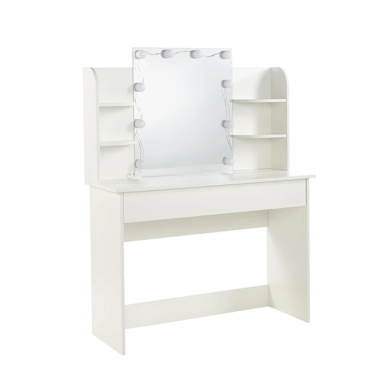 MMT Furniture Designs Ltd Dressing Table with LED Lights with Drawers and Open Shelves - Modern Cosmetic Makeup Table Desk - Dresser Table - Spacious Womens Bedroom Furniture - 108cm x 40cm x 135cm