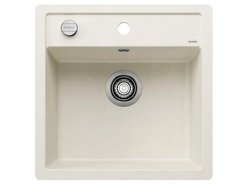 BLANCO DALAGO 5-F | SILGRANIT Sink in Soft White | Installation Type: flushmount Installation | for 50 cm Wide Base cabinets | Spacious Bowl Volume | Easy-Care Surface | [50.5x50x20.2 cm]