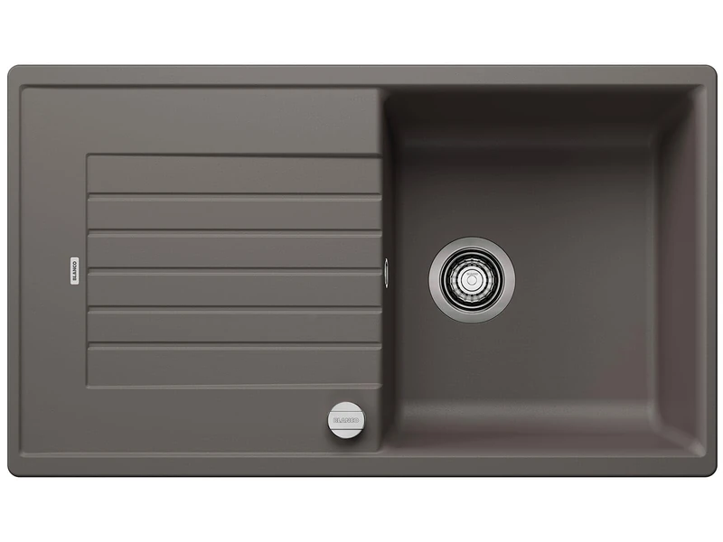 BLANCO ZIA 5 S, Silgranit Volcano Grey, Installation Type: Installation from Top, Reversible, with Drain Remote Control, 50 cm Base Cabinet, Large Basin, Easy-to-Clean Surface