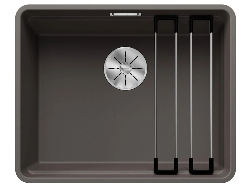 BLANCO ETAGON 500-F | SILGRANIT Sink in Volcano Grey | Installation Type: flushmount Installation | for 60 cm Wide Base cabinets | System Concept with ETAGON Rails | [52.7x42.7x21.2 cm]