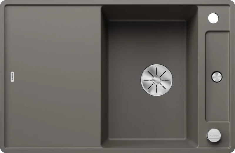 BLANCO AXIA III 45 S-F, Silgranit Volcano Grey, Installation Type: Flush, Reversible, with Glass Cutting Board, 45 cm Base Cabinet, Large Basin, Easy-to-Clean Surface