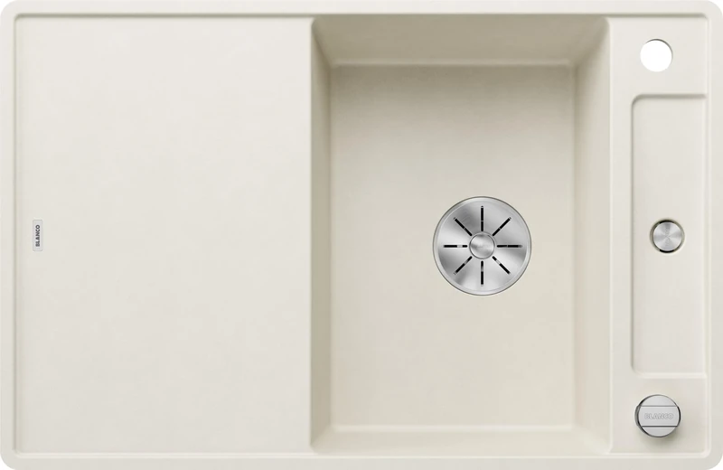 BLANCO AXIA III 45 S-F, Silgranit Soft White, Installation Type: Flush-Mounted, Reversible, with Glass Cutting Board, 45 cm Base Cabinet, Large Basin, Easy-to-Clean Surface