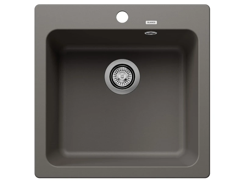 BLANCO NAYA 5 | SILGRANIT Sink in Volcano Grey | Installation Type: Inset Installation from Above | for 50 cm Wide Base cabinets | Spacious Bowl Volume | Easy-Care Surface | [51.5x51x21.2 cm]