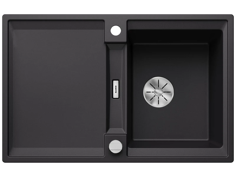 BLANCO Adira 45 S | SILGRANIT Sink in Black | Installation Type: Inset Installation from Above | Reversible | for 45 cm Wide Base cabinets | Large Bowl | Easy-Care Surface | [78x50x21.2 cm]