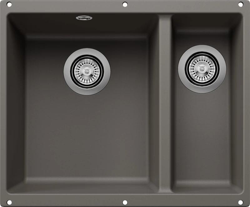 BLANCO ROTAN 340/160-U | SILGRANIT Sink in Volcano Grey | Installation Type: undermount Installation | Main Bowl on The Left | for 60 cm Wide Base cabinets | Spacious Bowl Volume | [55.5x46x20.2 cm]
