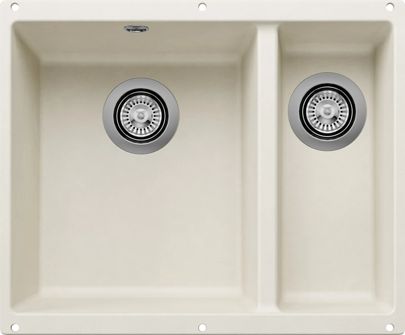 BLANCO Rotan Silgranit 340/160-U, Soft White, Installation Type: undermount, Main Basin Left, Without Drain Remote Control, 60 cm Base Cabinet, Large Basin Volume for Optimal use