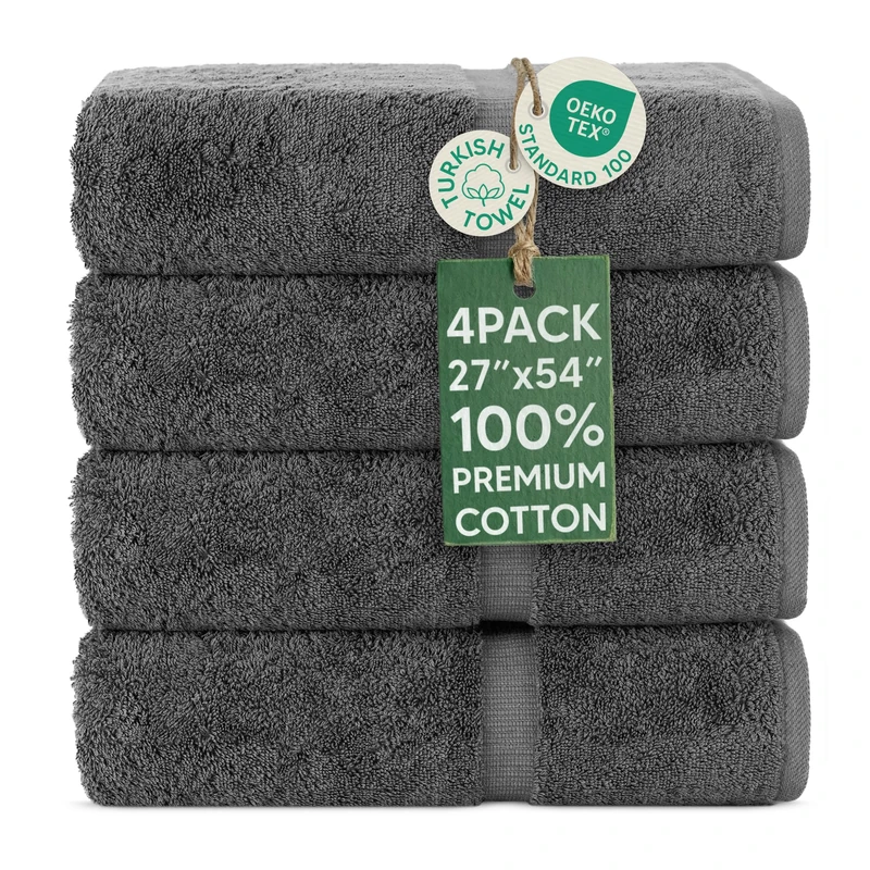 Chakir Turkish Linens Premium Turkish Towels Hotel & Spa Quality 100% Cotton Soft and Absorbent 4 Piece Bath Towel Dark Grey