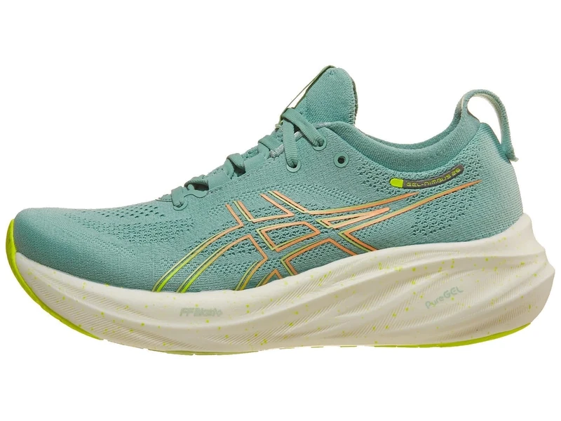 ASICS Women's Gel-Nimbus 26 Running Shoe, Light Celadon/Safety Yellow, 5