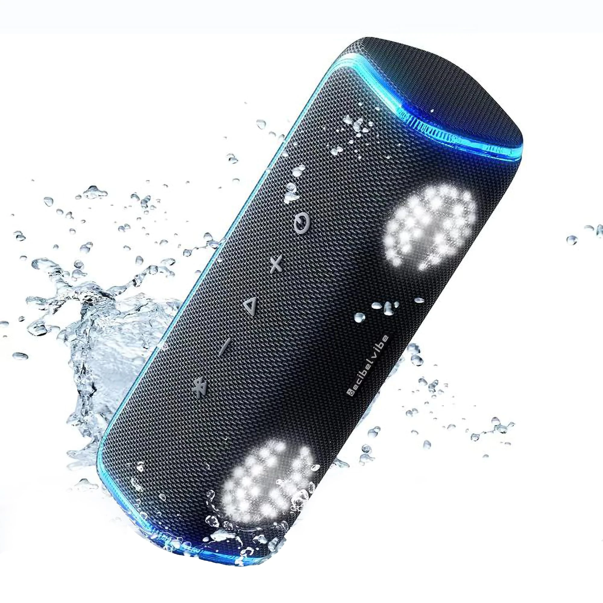 Decibelvibe Initial Tnz 7 - Portable Bluetooth Speaker, IPX7 Waterproof Speaker with 30W Powerful Sound, Deep Bass, Bluetooth 5.3, 25H Playtime, TWS Pairing, RGB Lights, for Home, Outdoor. (Cyan)