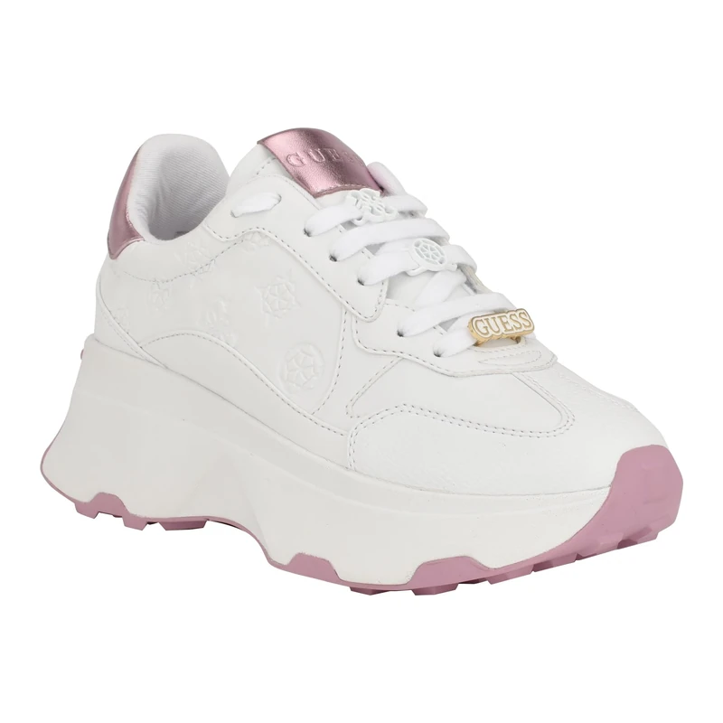 GUESS Women's Calebb Sneaker, White/Pink 147, 3 UK