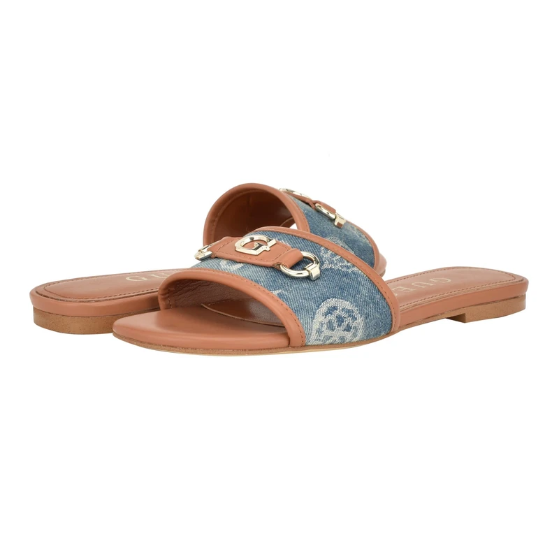 GUESS Women's Hammi Flat Sandal, Blue Denim 420, 6 UK