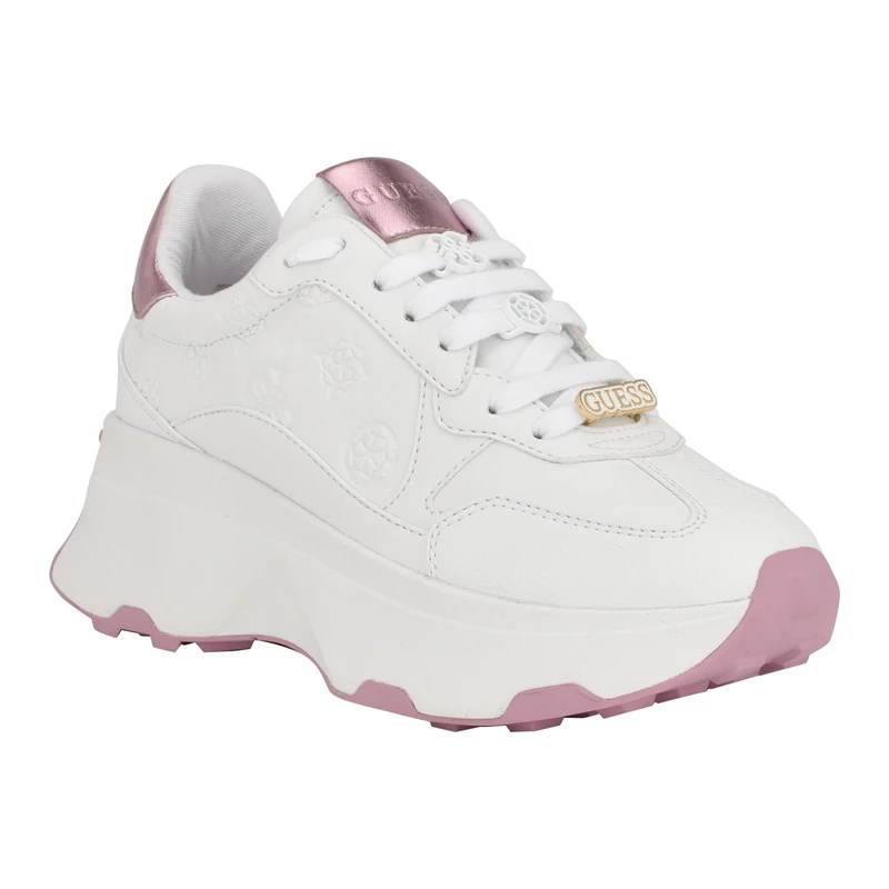 GUESS Women's Calebb Sneaker, White/Pink 147, 5 UK