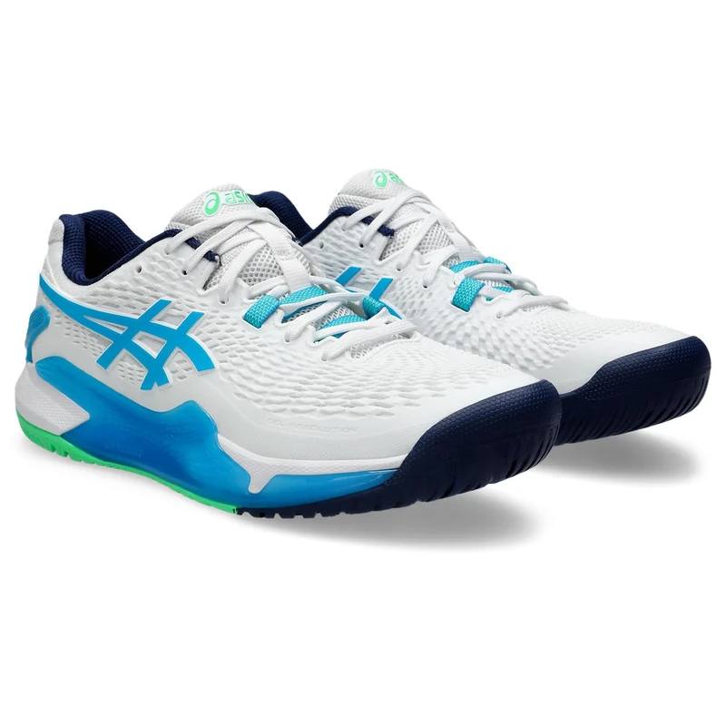 ASICS 1041A330-103 Gel-Resolution 9 Men White/Digital Aqua UK 5.5