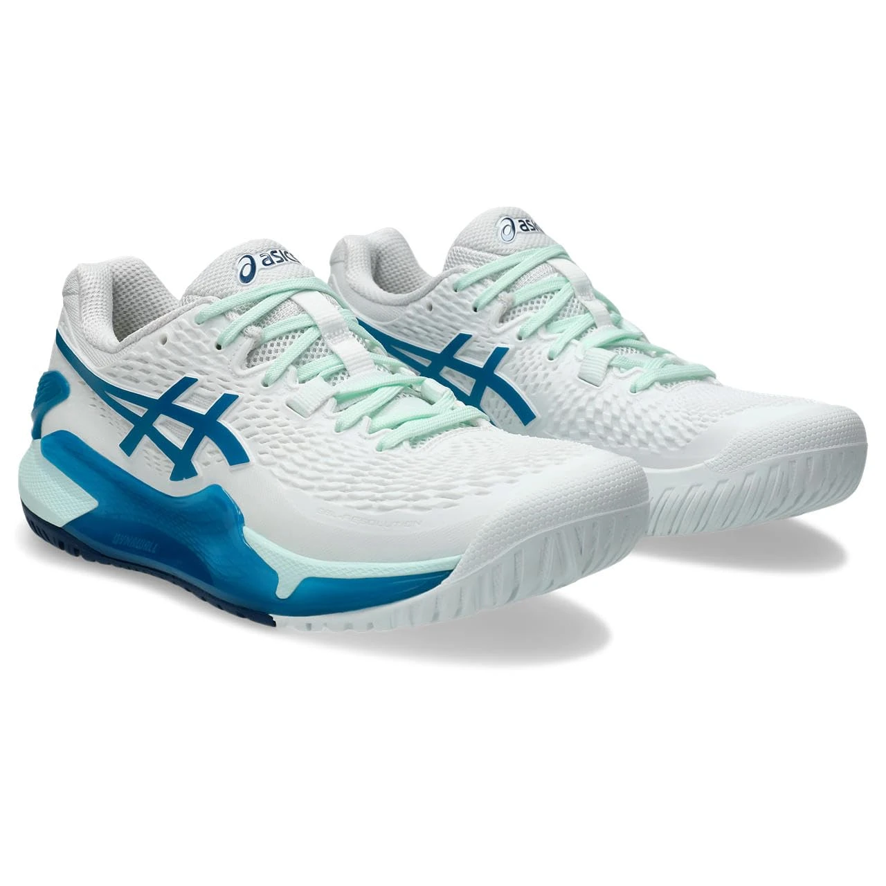 ASICS Women's Gel-Resolution 9 Sneaker, White/Teal Blue, 4.5 UK