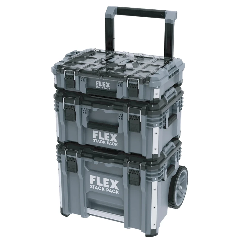 Flex - Stack Pack Rolling Tool Box, 3 Pc Set - With Gas Struts 9 Inch Wheels - Made of Impact Resistant Plastic with Aluminium Reinforced Corners, Metal Latch and + - 531461