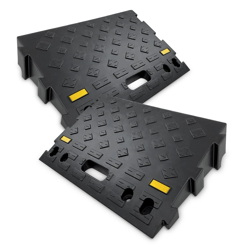 5.5" high 2-Piece Portable Automotive Curb Ramp, Heavy-Duty Plastic Threshold Ramp Track Interlocking Step Ramp Structure 3000 Lbs Load Capacity for Cars, Wheelchairs, Bikes, Motorcycles