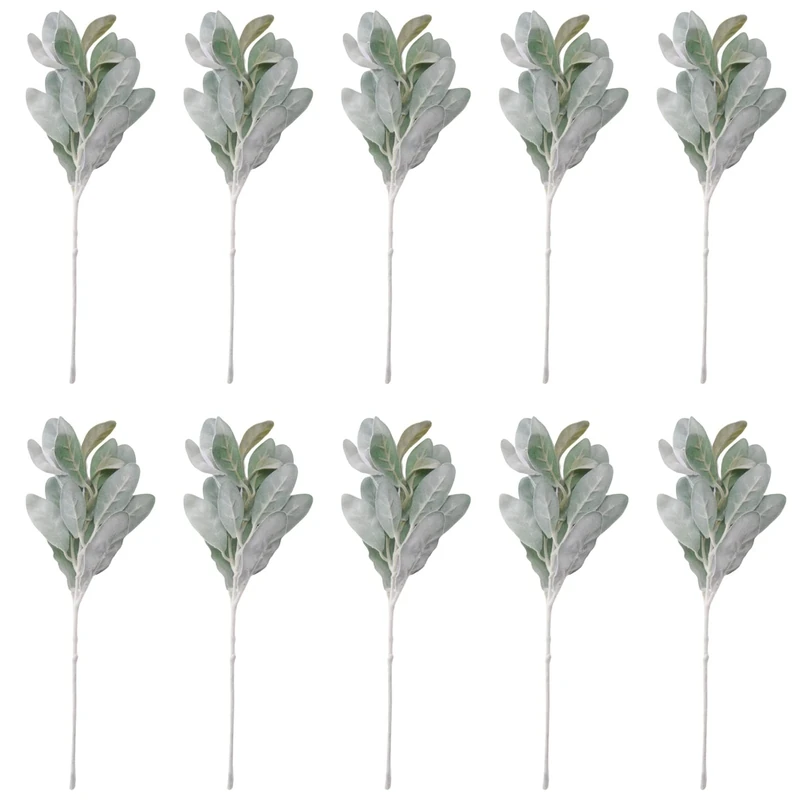 Loufy Artificial Flocked Lamb Leaves Dusty Stems Flocked Oak Leaves Lamb Leaf for Home Wedding DIY Pack of 10